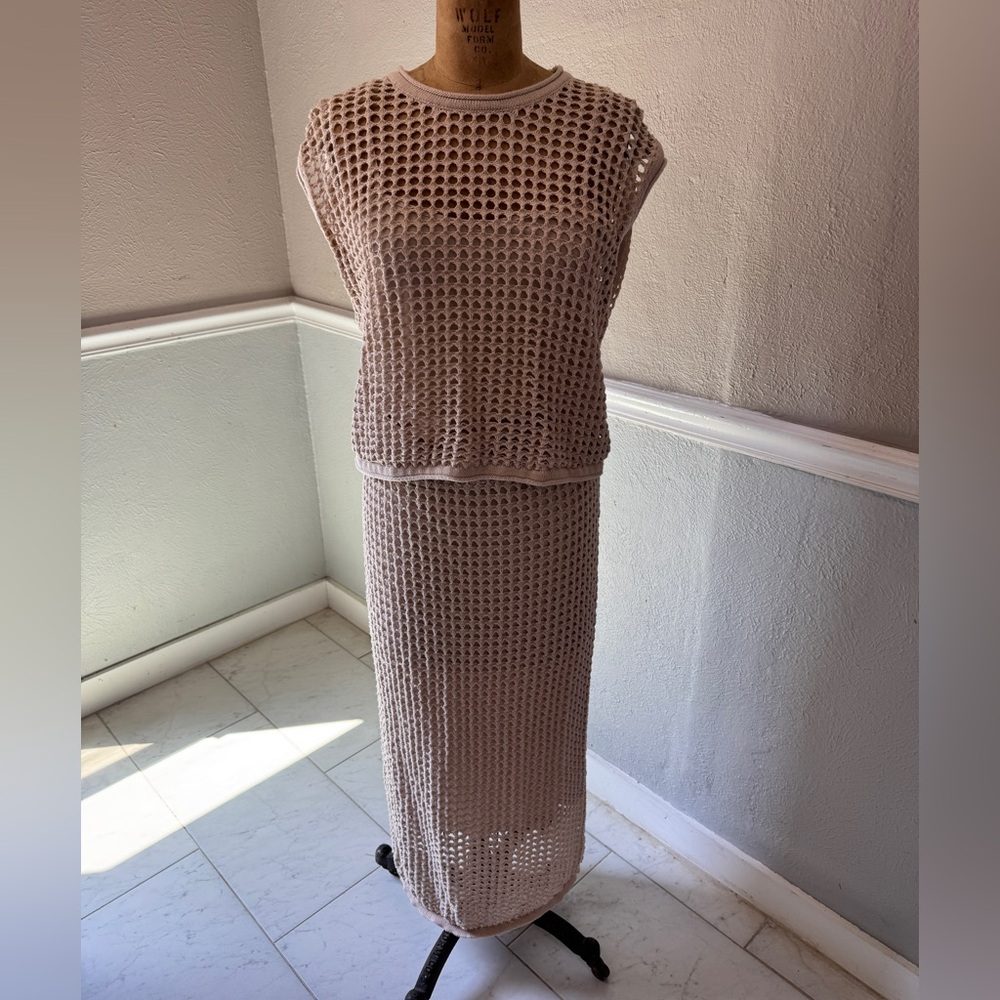 Steve Madden Cream Crochet Midi Skirt and Top